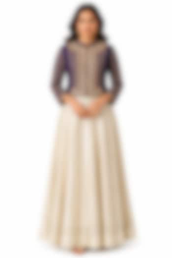 Ivory Tissue Silk Wedding Anarkali With Embroidered Jacket by Ridhi garg at Pernia's Pop Up Shop