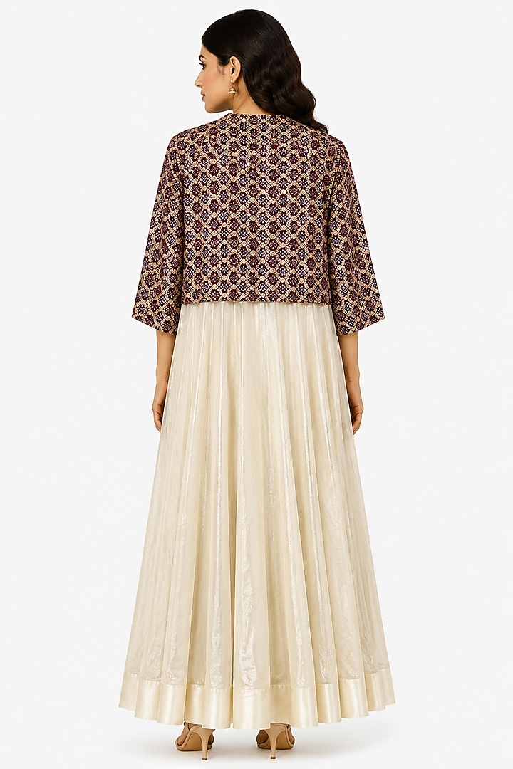 Ivory Tissue Silk Wedding Anarkali With Embroidered Jacket by Ridhi garg at Pernia's Pop Up Shop