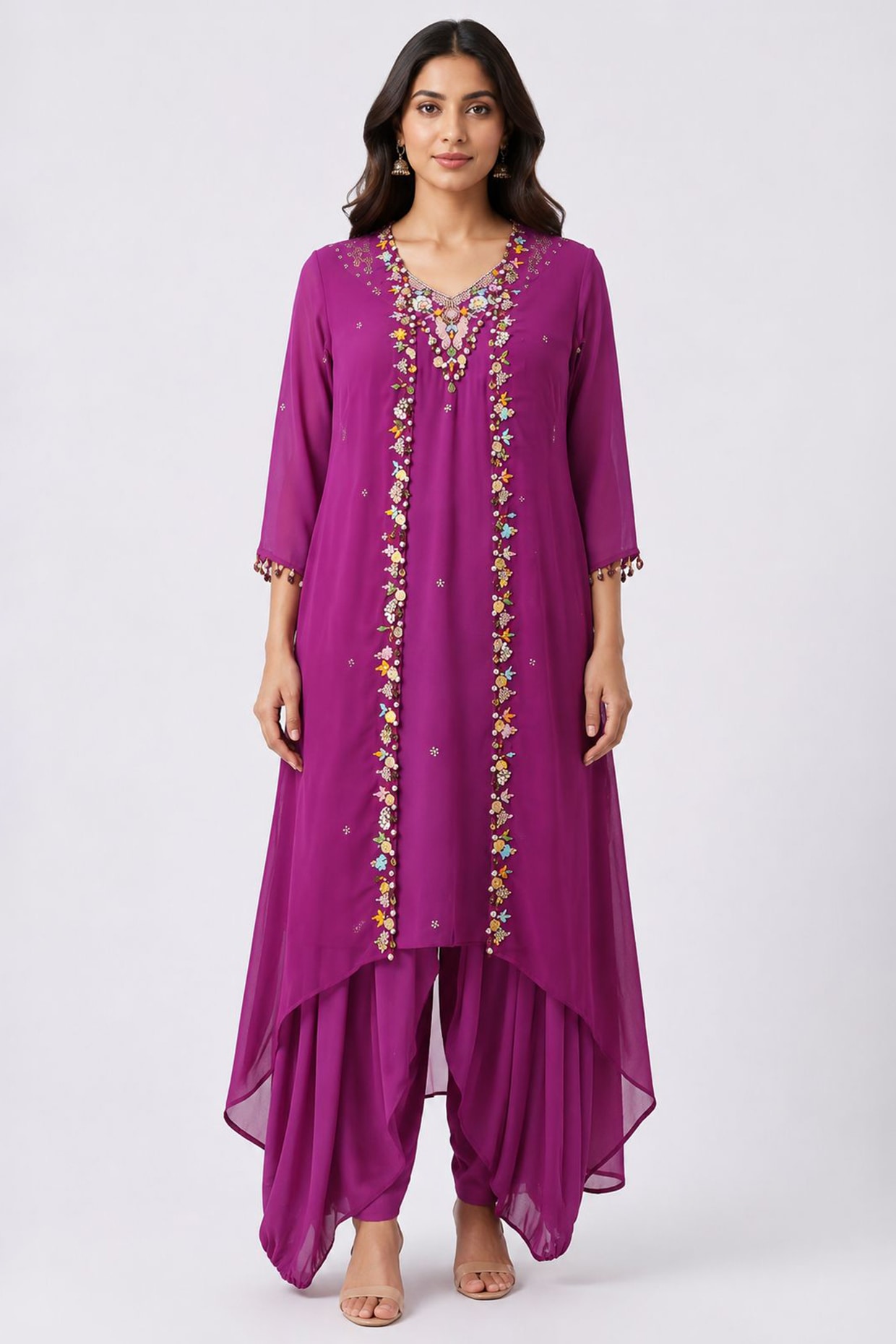 Ridhi garg Fuchsia Pink Organza Hand Embroidered Jacket Kurta Set