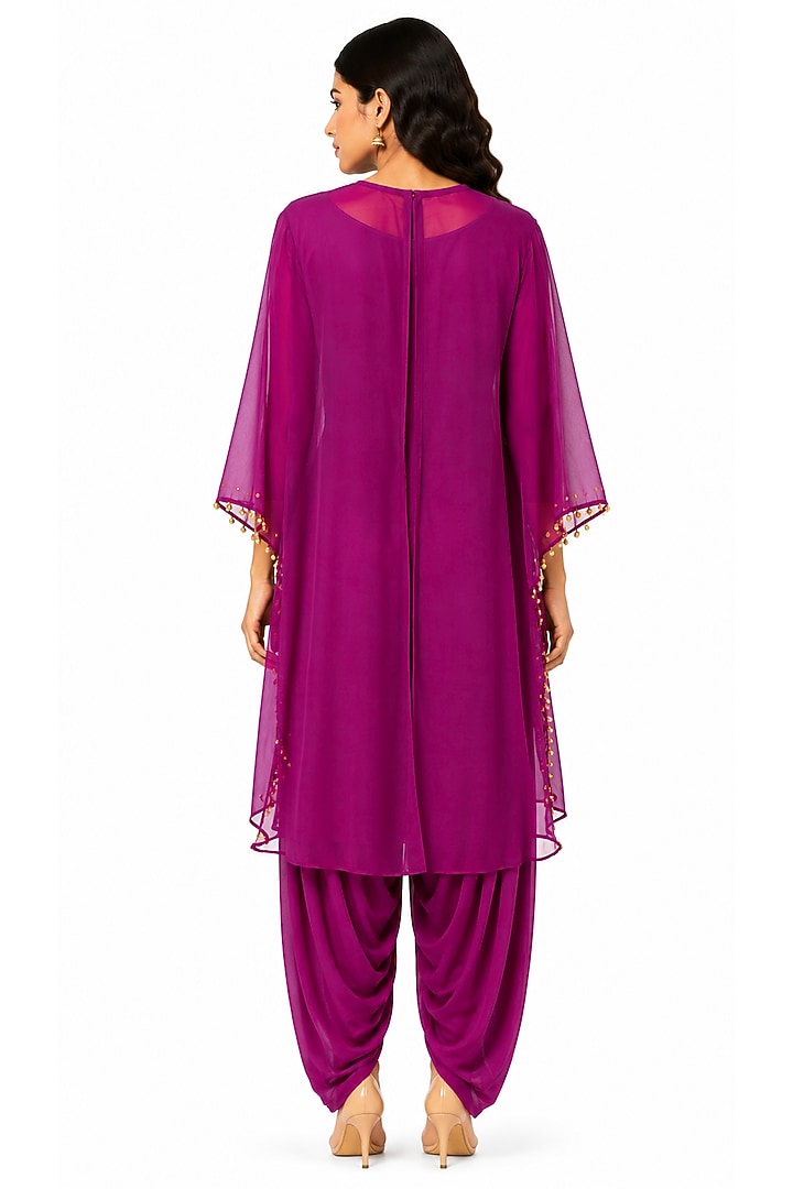 Fuchsia Pink Organza Hand Embroidered Jacket Kurta Set by Ridhi garg at Pernia's Pop Up Shop