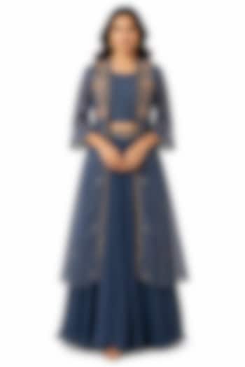 Grey Blue Organza Wedding Sharara Set by Ridhi garg at Pernia's Pop Up Shop