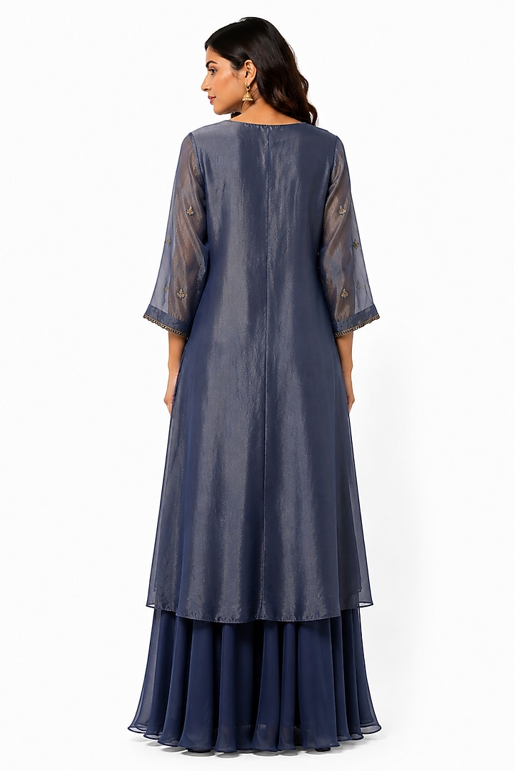 Grey Blue Organza Wedding Sharara Set by Ridhi garg at Pernia's Pop Up Shop