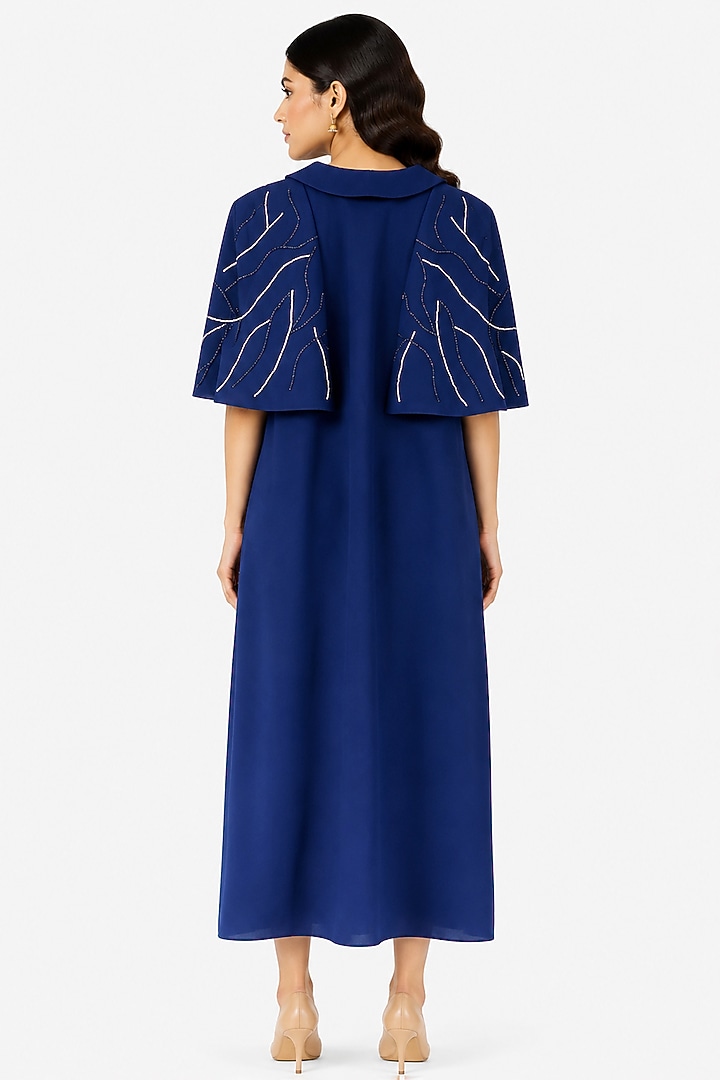 Blue Scuba Moti Work Midi Summer Dress by Ridhi garg at Pernia's Pop Up Shop