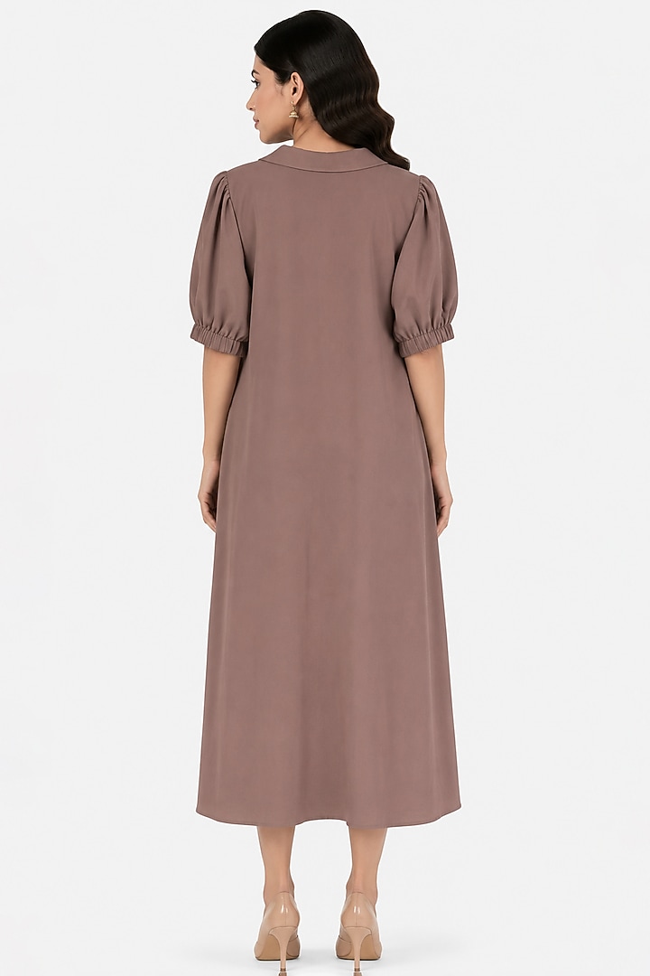 Light Brown Scuba Floral Motif Embroidered Midi Summer Dress by Ridhi garg at Pernia's Pop Up Shop