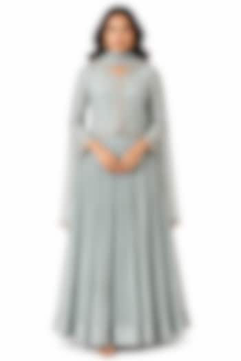 Light Grey Silk Tissue Skirt Set by Ridhi garg at Pernia's Pop Up Shop