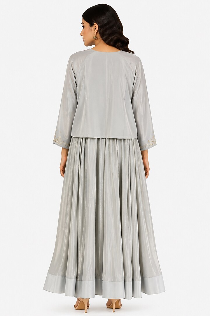 Light Grey Silk Tissue Skirt Set by Ridhi garg at Pernia's Pop Up Shop