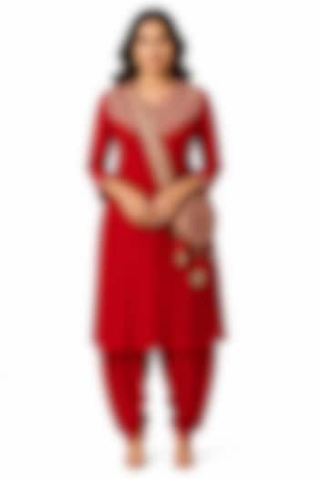 Red Silk Gota Embroidered Kurta Set by Ridhi garg at Pernia's Pop Up Shop