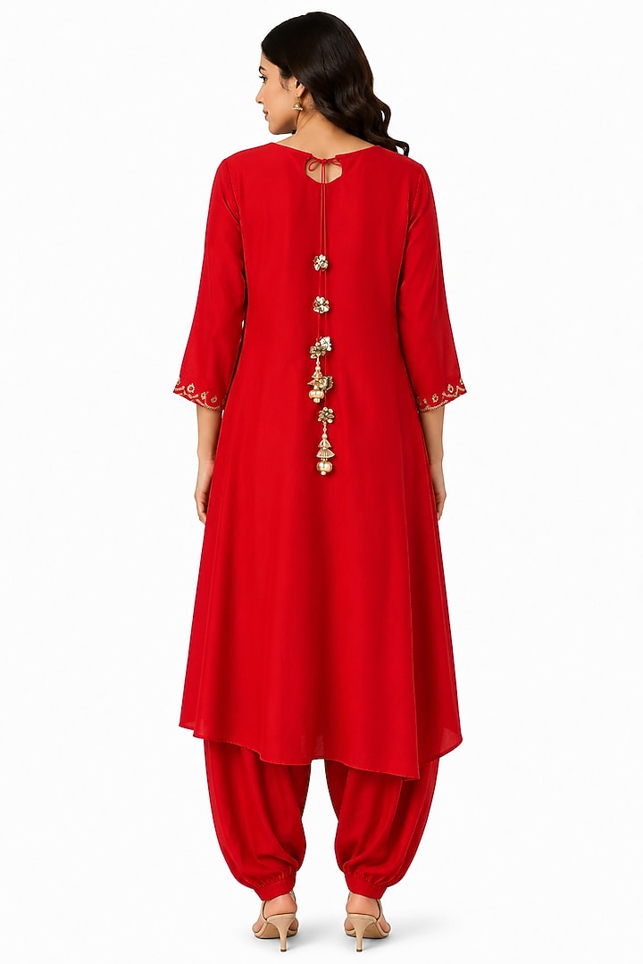 Red Silk Gota Embroidered Kurta Set by Ridhi garg at Pernia's Pop Up Shop