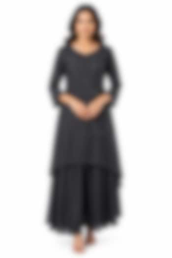 Charcoal Black Silk Sequin Work Kurta Set by Ridhi garg at Pernia's Pop Up Shop