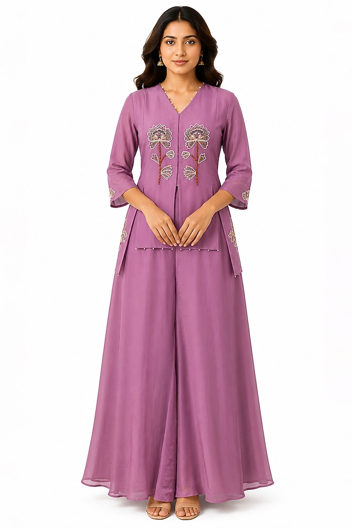 Onion Pink Tissue Party Wear Sharara Set by Ridhi garg at Pernia's Pop Up Shop