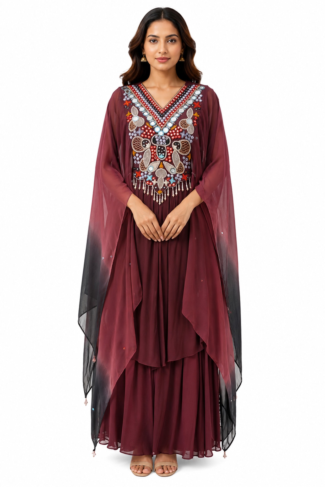 Ridhi garg Maroon Crepe Mirror Work Kurta Set