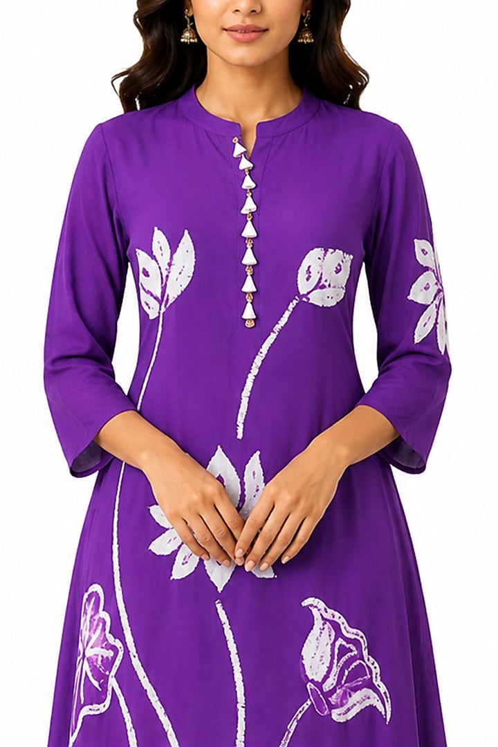 Purple & White Silk Shibori Printed Kurta by Ridhi garg at Pernia's Pop Up Shop