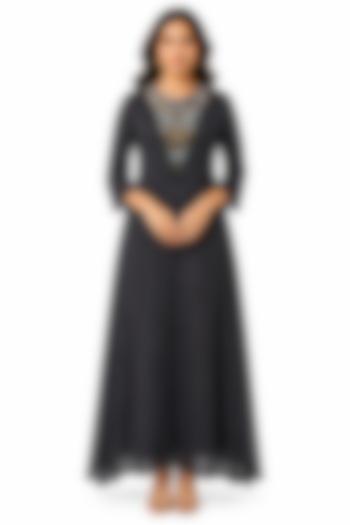 Black Silk Hand Work Kurta by Ridhi garg at Pernia's Pop Up Shop