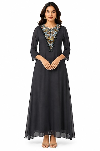 Black Silk Hand Work Kurta by Ridhi garg