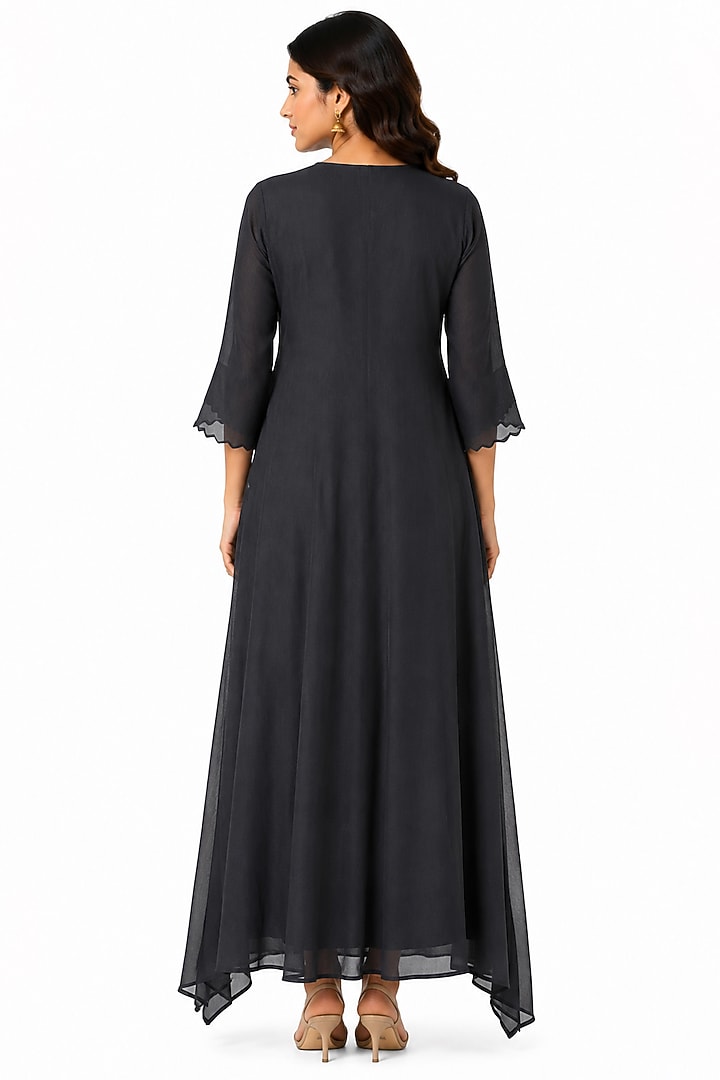 Black Silk Hand Work Kurta by Ridhi garg at Pernia's Pop Up Shop