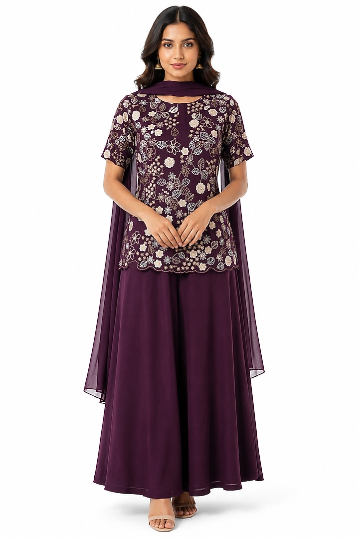 Magenta Crepe Wedding Sharara Set by Ridhi garg at Pernia's Pop Up Shop