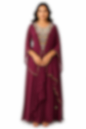 Maroon Crepe Skirt Set by Ridhi garg at Pernia's Pop Up Shop
