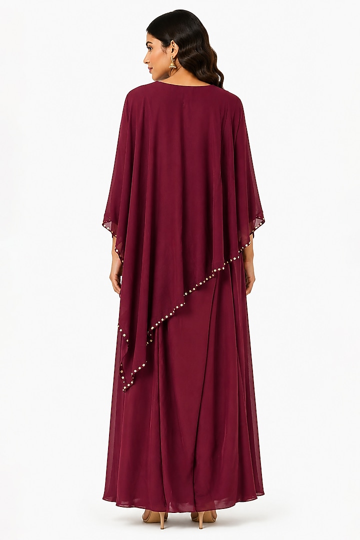 Maroon Crepe Skirt Set by Ridhi garg at Pernia's Pop Up Shop