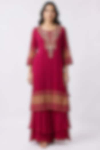 Red Gajji Silk Hand Work Kurta Set by Ridhi garg at Pernia's Pop Up Shop