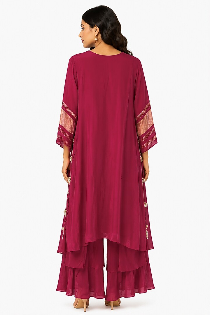 Red Gajji Silk Hand Work Kurta Set by Ridhi garg at Pernia's Pop Up Shop