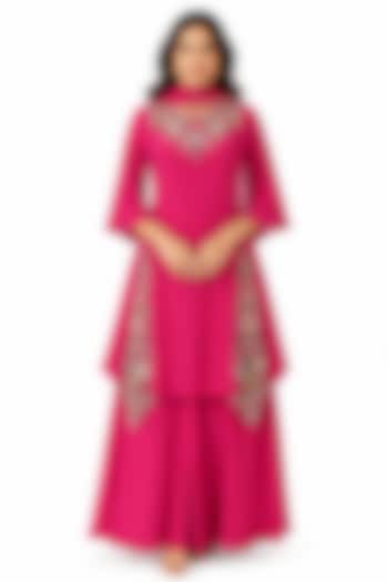 Pink Silk Hand Work Kurta Set by Ridhi garg at Pernia's Pop Up Shop
