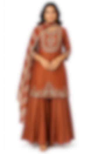 Rust Tissue Wedding Sharara Set by Ridhi garg at Pernia's Pop Up Shop