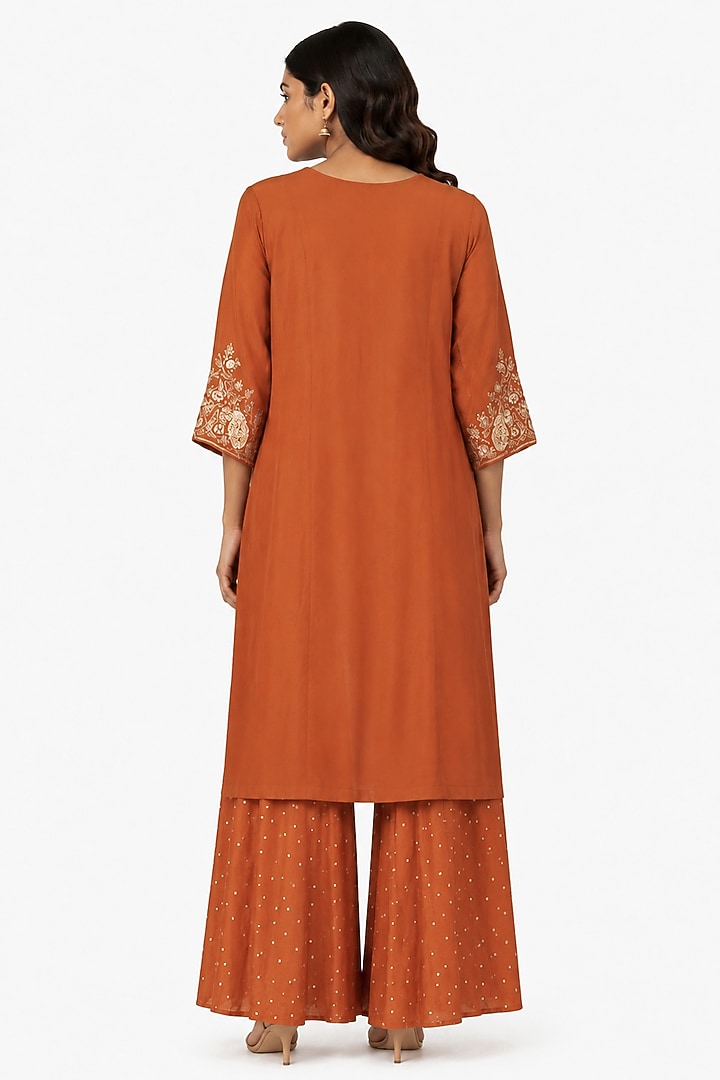 Rust Tissue Wedding Sharara Set by Ridhi garg at Pernia's Pop Up Shop