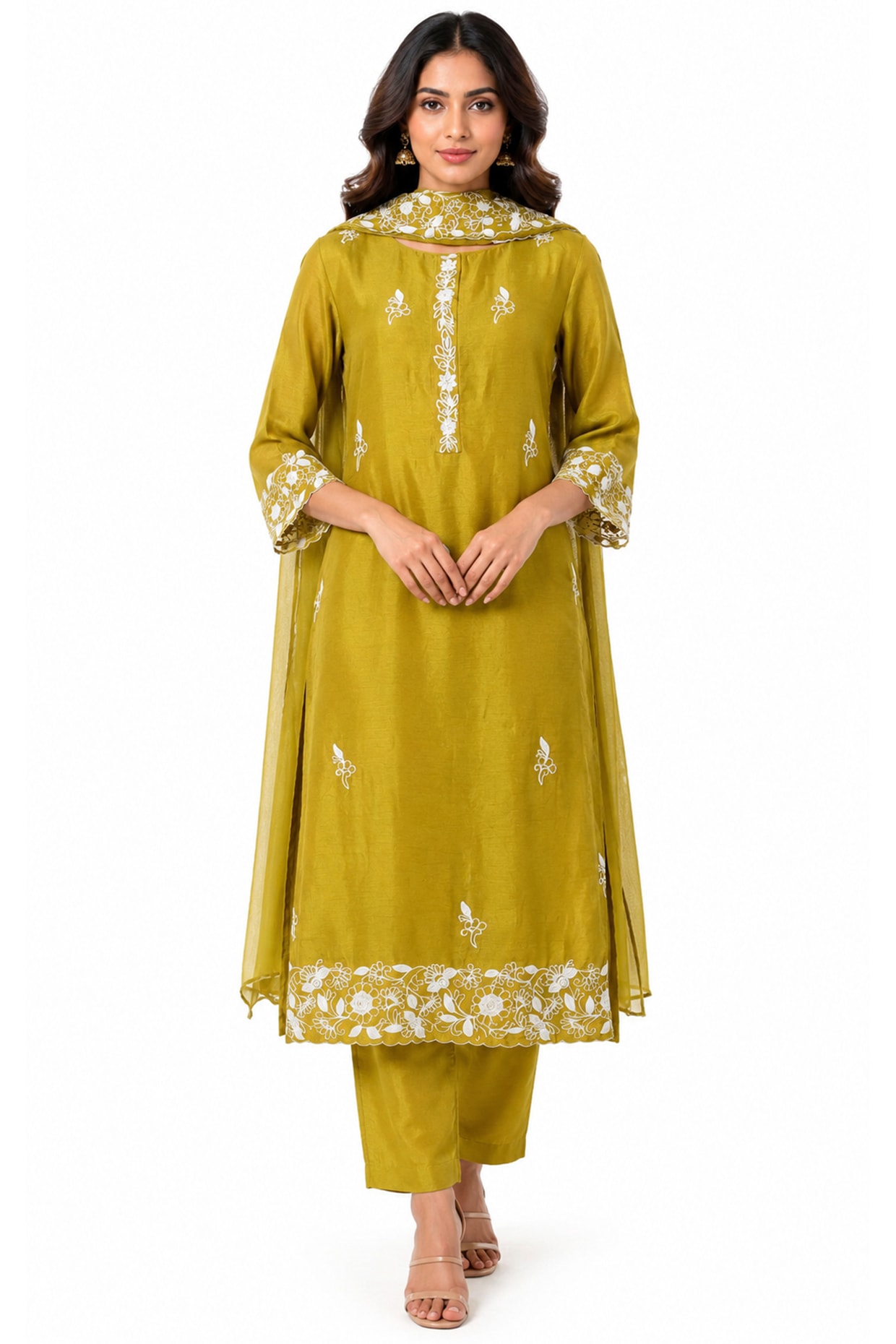 Ridhi garg Lemon Yellow Silk Aari Work Kurta Set