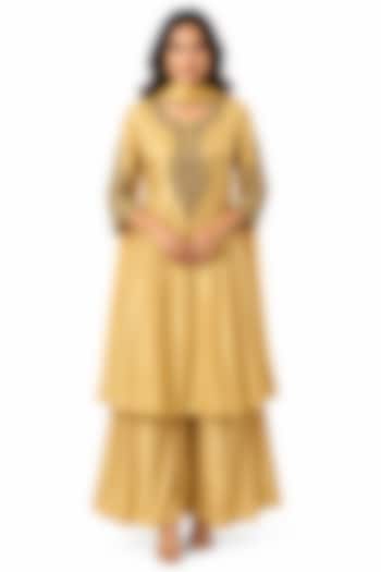 Yellow Silk Crepe Wedding Sharara Set by Ridhi garg at Pernia's Pop Up Shop
