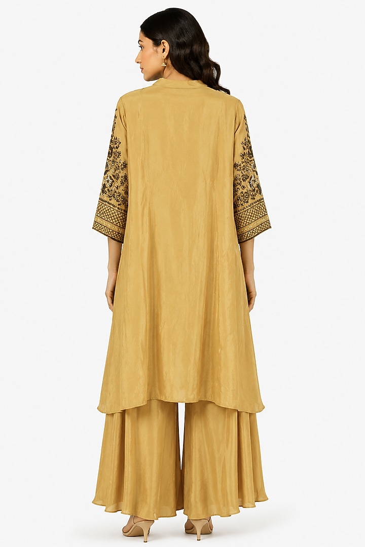 Yellow Silk Crepe Wedding Sharara Set by Ridhi garg at Pernia's Pop Up Shop