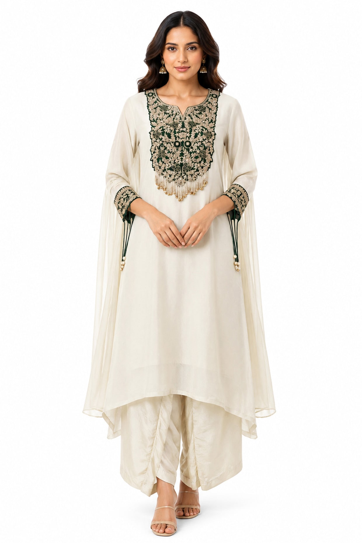 Ridhi garg Off-White Tissue Hand Embroidered Kaftan Set