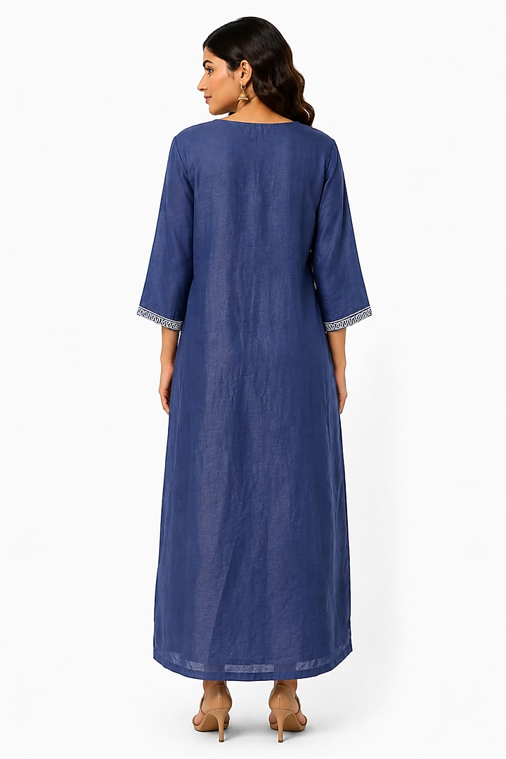 Indigo Blue Silk Aari Work Party Wear Anarkali Set by Ridhi garg at Pernia's Pop Up Shop