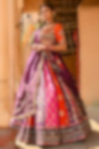 Multi-Colored Banarasi Silk Zardosi Embroidered Bridal Bridal Lehenga Set by Ridhi garg at Pernia's Pop Up Shop