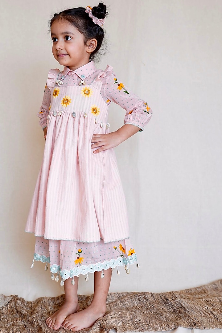 Light Pink Hand Embroidered Dress For Girls by The Right Cut Kids