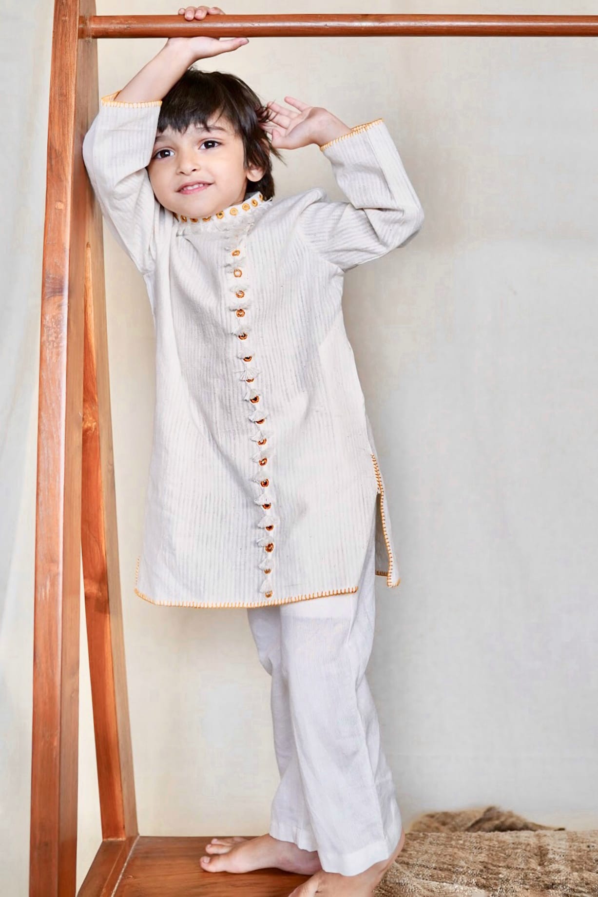 Wedding Kids Kurta Design White Hand Embroidered Kurta Set For