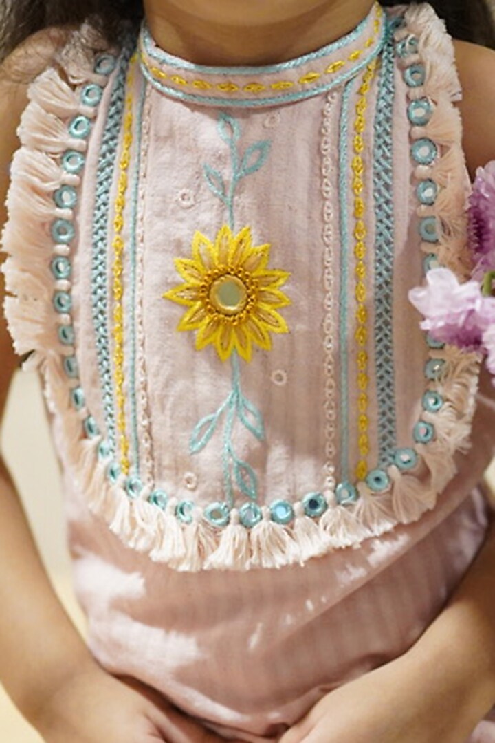 Sunset Pink Hand Embroidered Sharara Set For Girls by The Right Cut Kids at Pernia's Pop Up Shop