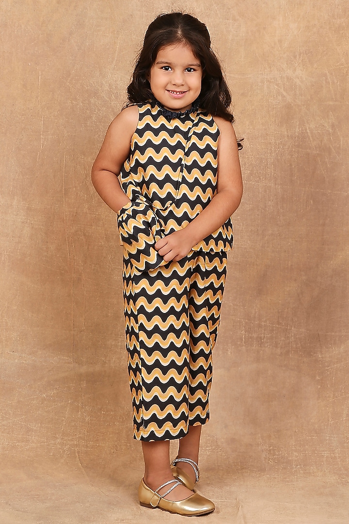 Mustard Pure Cotton Abstract Printed Co-Ord Set For Girls by The Right Cut Kids