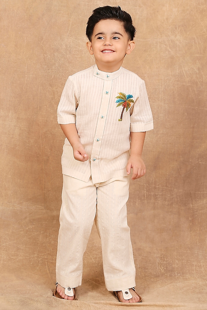 Ivory Malkha Embroidered Shirt For Boys by The Right Cut Kids at Pernia's Pop Up Shop