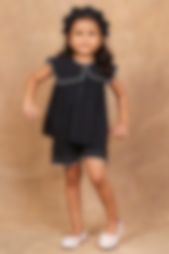 Charcoal Black Organic Cotton Kantha Hand Embroidered Co-Ord Set For Girls by The Right Cut Kids