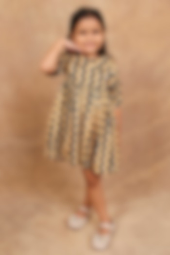 Mustard Pure Cotton Printed & Hand Embroidered Dress For Girls by The Right Cut Kids at Pernia's Pop Up Shop