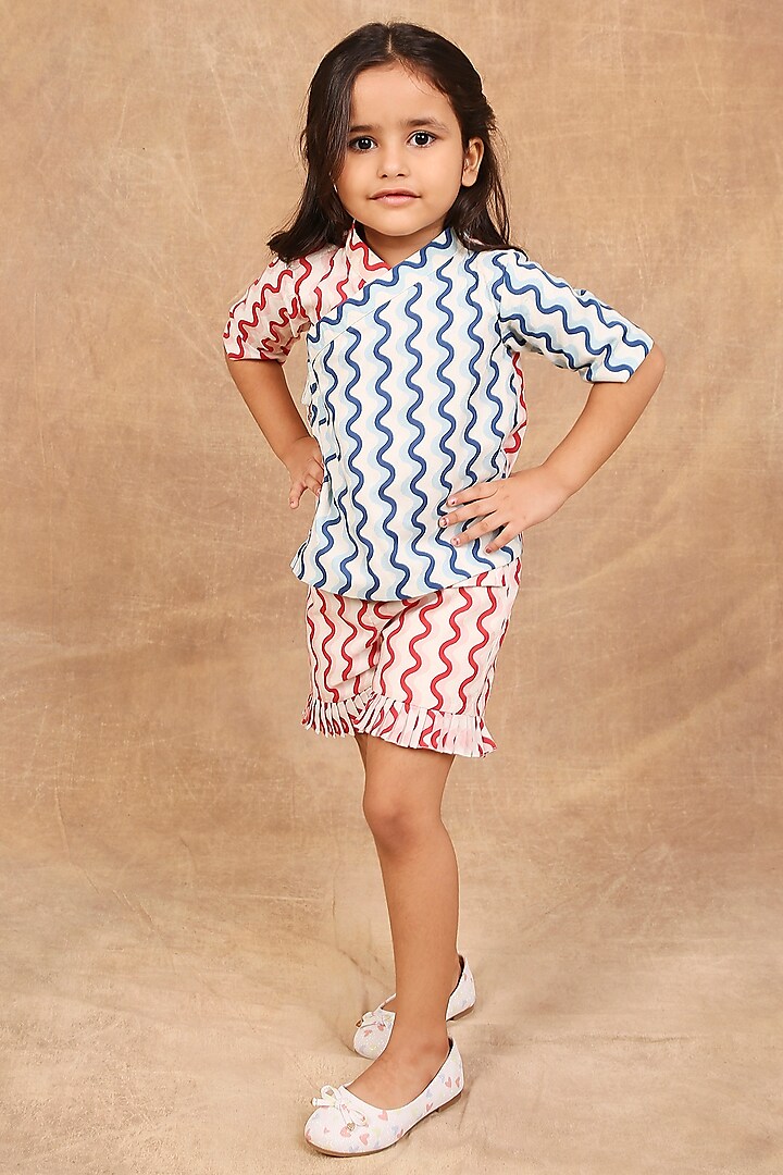 Red & Blue Pure Cotton Printed Co-Ord Set For Girls by The Right Cut Kids at Pernia's Pop Up Shop