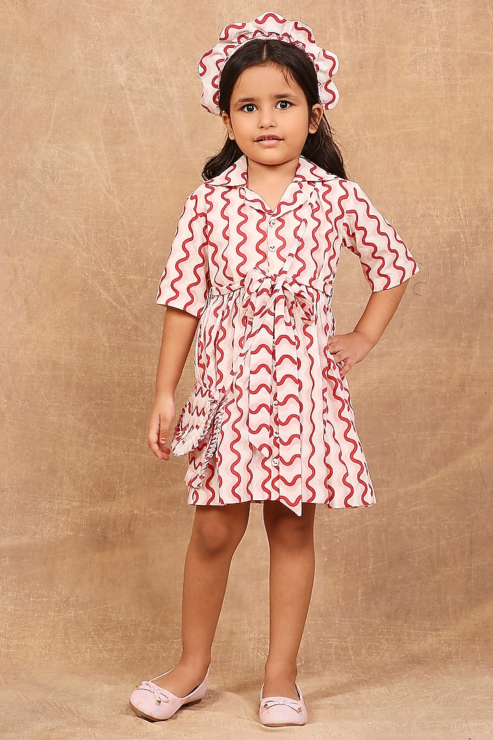 Red Pure Cotton Printed Dress For Girls by The Right Cut Kids at Pernia's Pop Up Shop