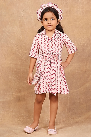 Red Pure Cotton Printed Dress For Girls by The Right Cut Kids