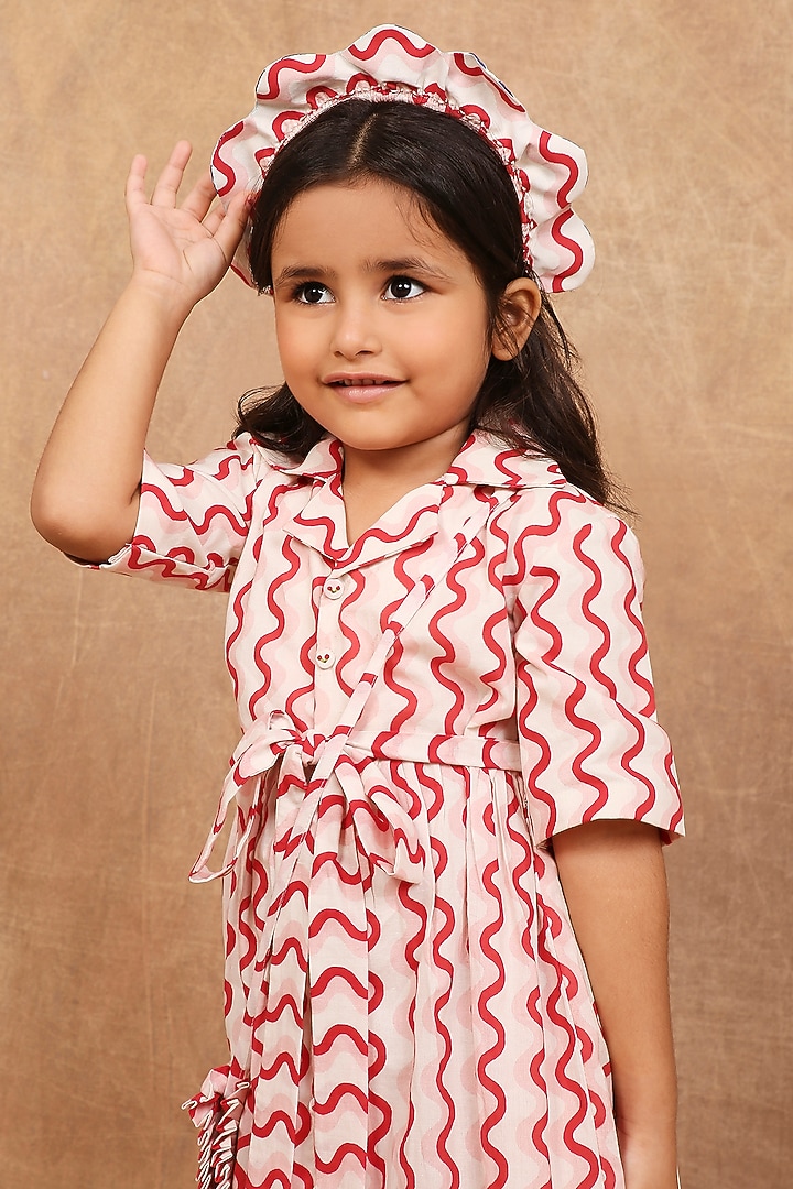 Red Pure Cotton Printed Dress For Girls by The Right Cut Kids at Pernia's Pop Up Shop