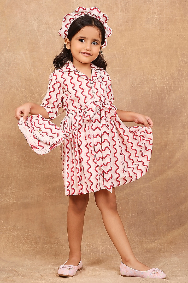 Red Pure Cotton Printed Dress For Girls by The Right Cut Kids at Pernia's Pop Up Shop