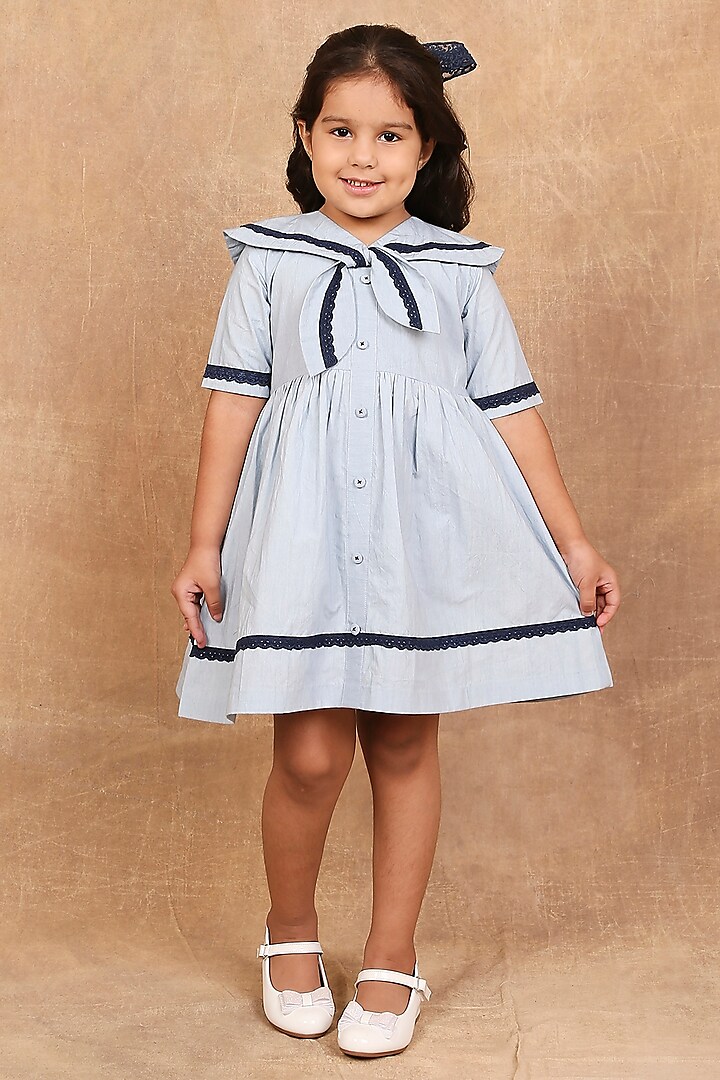 Ice Blue Organic Cotton Dress For Girls by The Right Cut Kids at Pernia's Pop Up Shop