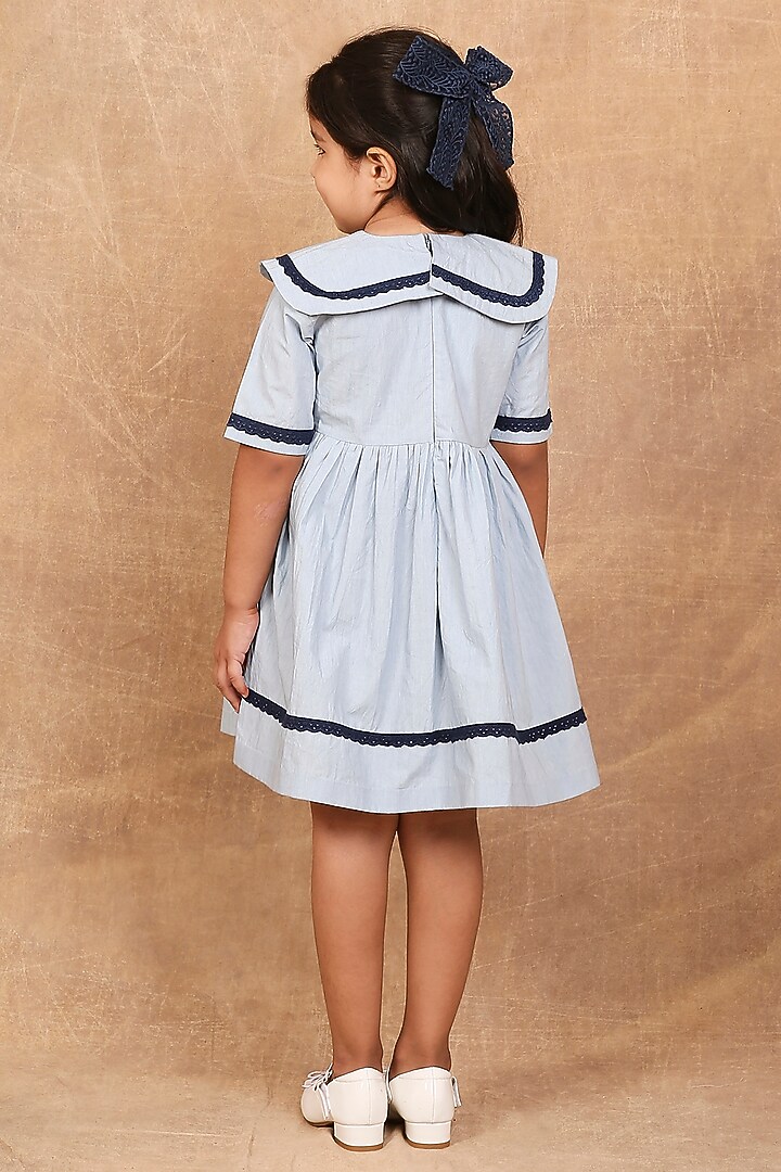 Ice Blue Organic Cotton Dress For Girls by The Right Cut Kids at Pernia's Pop Up Shop