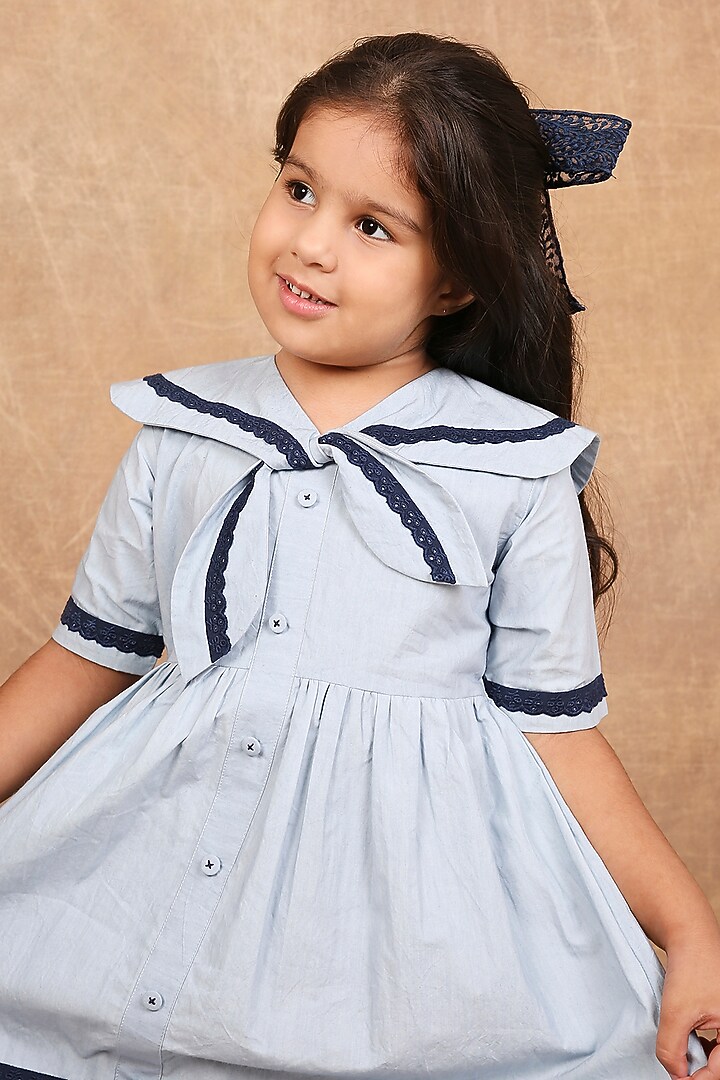 Ice Blue Organic Cotton Dress For Girls by The Right Cut Kids at Pernia's Pop Up Shop