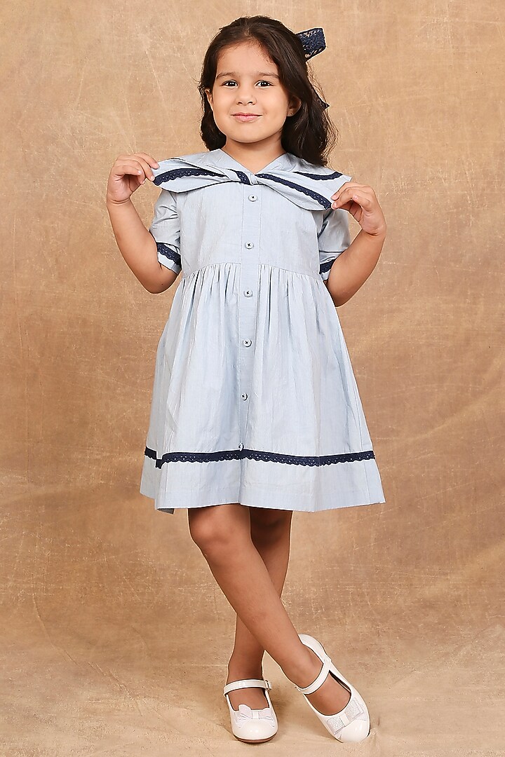 Ice Blue Organic Cotton Dress For Girls by The Right Cut Kids at Pernia's Pop Up Shop