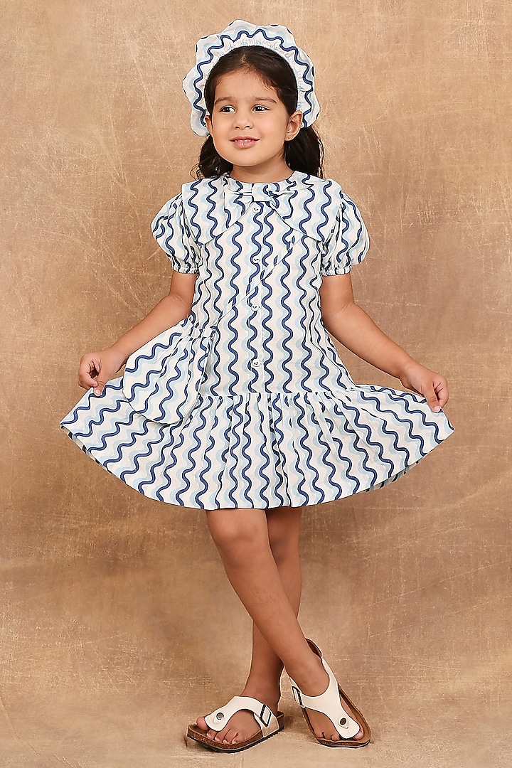 Blue Pure Cotton Printed Dress For Girls by The Right Cut Kids at Pernia's Pop Up Shop